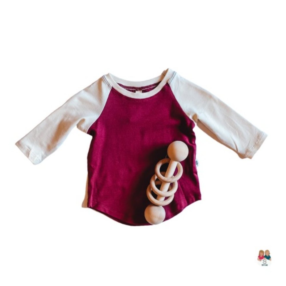 Cranberry + Natural Baseball Tee
